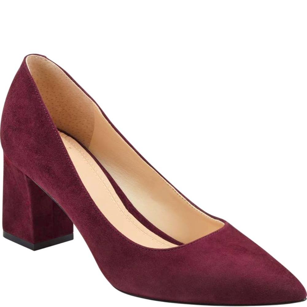 MARC FISHER - ZALA BLOCK HEEL POINTY TOE PUMP - WINE/BURGUNDY SUEDE